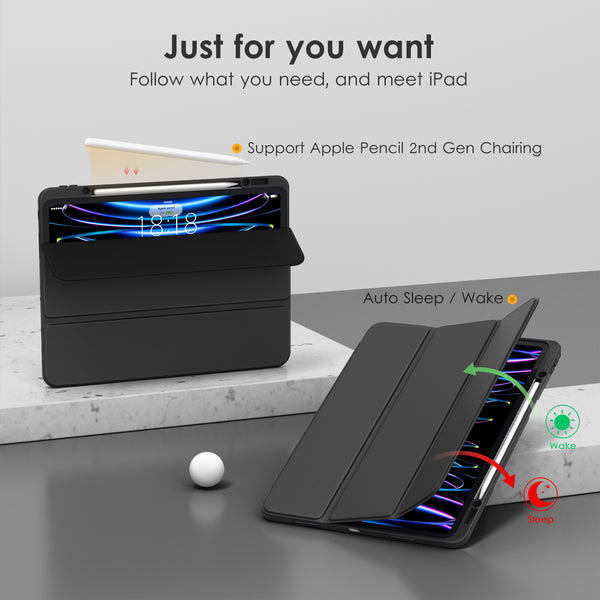 VIKESI iPad Pro 12.9 Smooth Matte Case with Pencil Holder and Camera Protector for iPad Pro 12.9 inch 6th / 5th / 4th / 3rd Generation Released in 2022/2021 / 2020/2018 - Light Blue