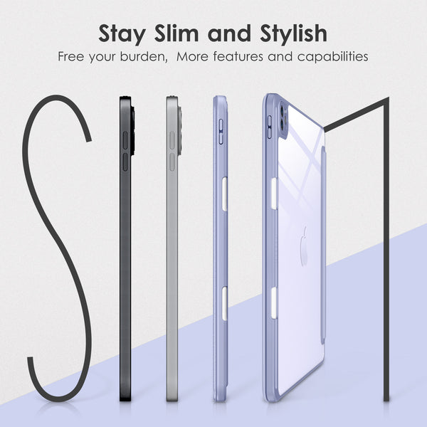 DTTOCASE iPad Pro 12.9 Case 6th / 5th / 4th / 3rd Generation 2022/2021 / 2020/2018,12.9 inch Clear Back Cover[Built-in Pencil Holder,Auto Sleep/Wake,Camera Protection] for iPad Pro-Blue Purple