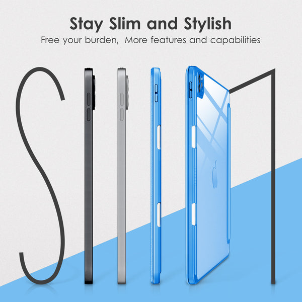 DTTOCASE iPad Pro 12.9 Case 6th / 5th / 4th / 3rd Generation 2022/2021 / 2020/2018,12.9 inch Clear Back Cover[Built-in Pencil Holder,Auto Sleep/Wake,Camera Protection] for iPad Pro-Blue Purple