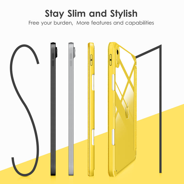 DTTOCASE iPad 10th Generation Case 2022, iPad 10.9 Inch Case with Clear Transparent Back and TPU Shockproof Frame Cover [Built-in Pencil Holder, Support Auto Sleep/Wake] -Black