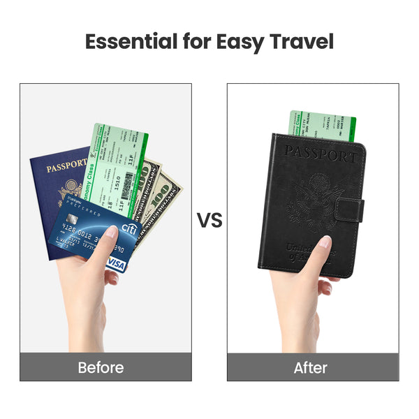 DTTO Passport Holder Cover Wallet, Premium PU Leather RFID Blocking Travel Wallet Case with Vaccine Card Slot for Women Men, Brown Black