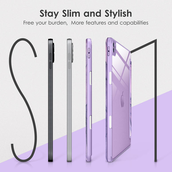DTTOCASE iPad Pro 12.9 Case 6th / 5th / 4th / 3rd Generation 2022/2021 / 2020/2018,12.9 inch Clear Back Cover[Built-in Pencil Holder,Auto Sleep/Wake,Camera Protection] for iPad Pro-Blue Purple