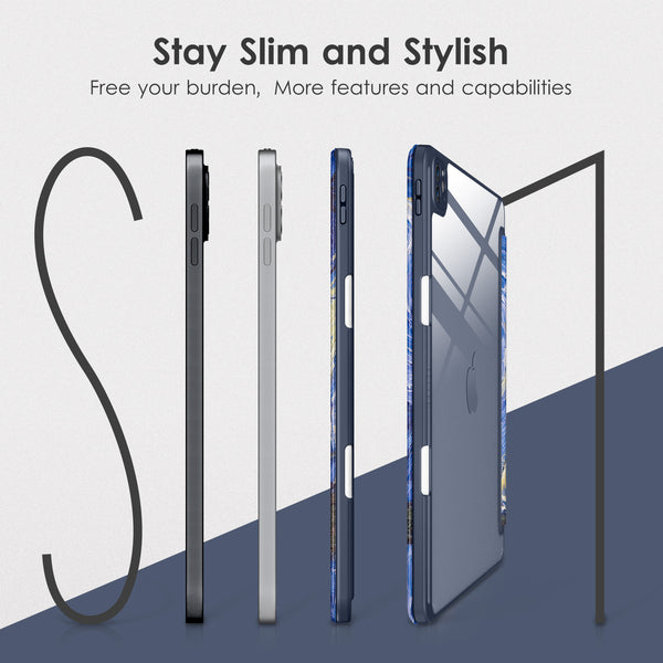 DTTOCASE iPad Pro 12.9 Case 6th / 5th / 4th / 3rd Generation 2022/2021 / 2020/2018,12.9 inch Clear Back Cover[Built-in Pencil Holder,Auto Sleep/Wake,Camera Protection] for iPad Pro-Blue Purple