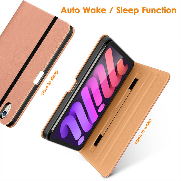 DTTO New iPad Mini 6th Generation Case 8.3 Inch 2021, Premium Leather Business Folio Stand Cover with Built-in Apple Pencil Holder-Auto Wake/Sleep and Multiple Viewing Angles-Black