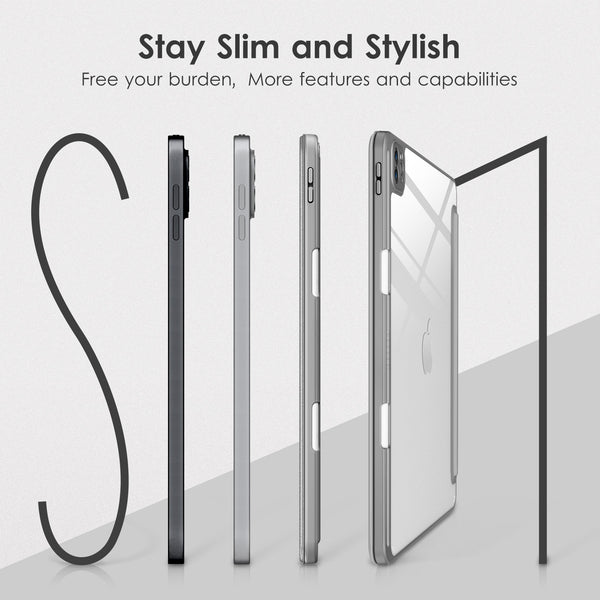 DTTOCASE iPad Pro 12.9 Case 6th / 5th / 4th / 3rd Generation 2022/2021 / 2020/2018,12.9 inch Clear Back Cover[Built-in Pencil Holder,Auto Sleep/Wake,Camera Protection] for iPad Pro-Blue Purple