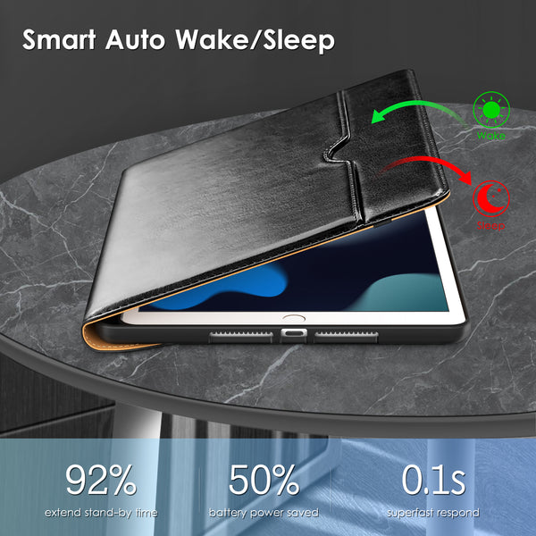 DTTO Rotating Case for iPad 9th/8th/7th Generation 10.2 Inch 2021/2020/2019, 360 Degree Rotating Premium Leather Folio Stand Protective Cover with Pencil Holder - Auto Wake/Sleep and Hand Strap, Brown