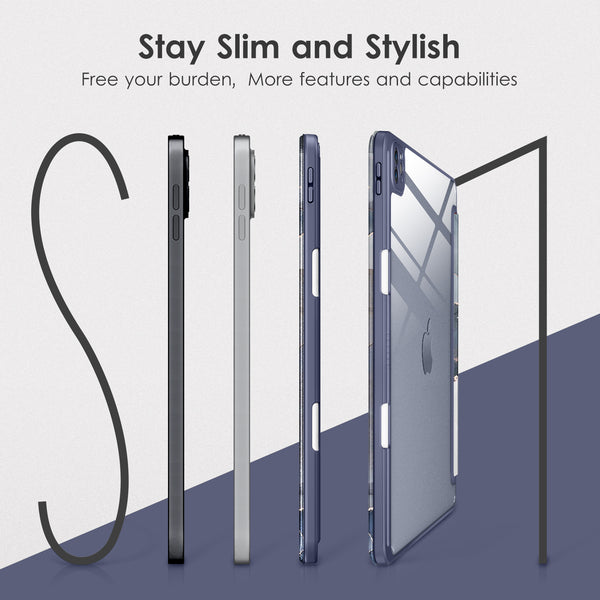 DTTOCASE for iPad Air Case 5th / 4th Generation 10.9 Inch (2022/2020),iPad Pro 11 Inch Case with Transparent Shockproof Back Cover[Built-in Pencil Holder,Auto Sleep/Wake,Camera Protection]-Blue Purple