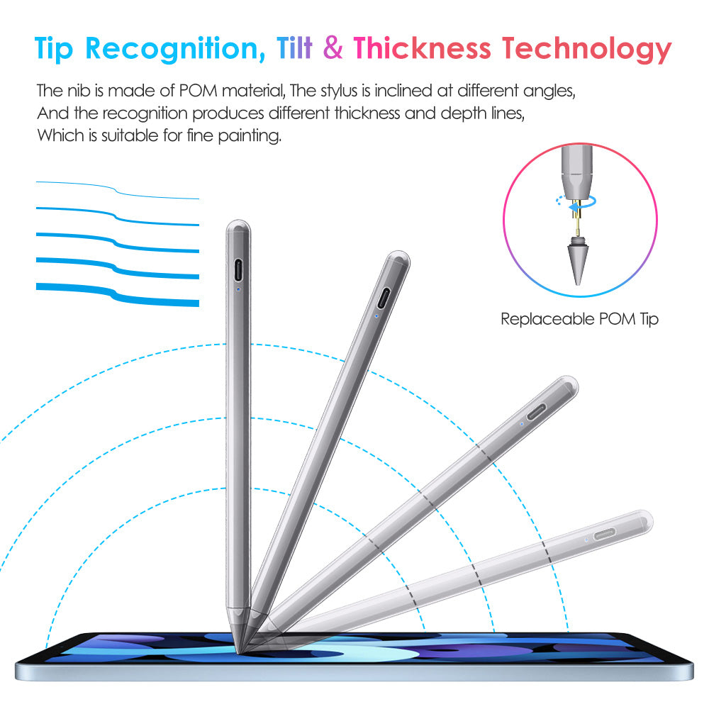 DTTO Stylus Pen for Apple iPad 10th/9th/8th/7th/6th Generation, Pro 11 Inch, Pro 12.9 Inch 6th/5th/4th/3th Gen, Mini 6th/5th Gen, iPad Air 5th/4th/3rd Gen, Palm Rejection, Light Blue