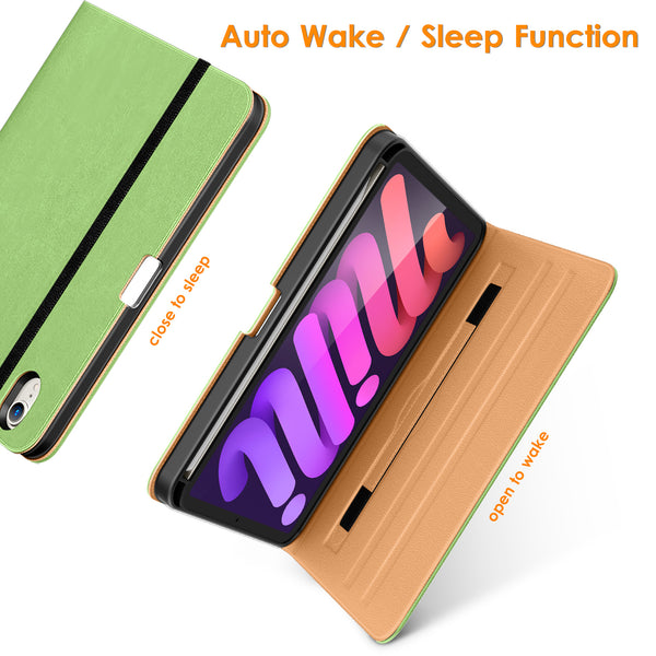 DTTO New iPad Mini 6th Generation Case 8.3 Inch 2021, Premium Leather Business Folio Stand Cover with Built-in Apple Pencil Holder-Auto Wake/Sleep and Multiple Viewing Angles-Black