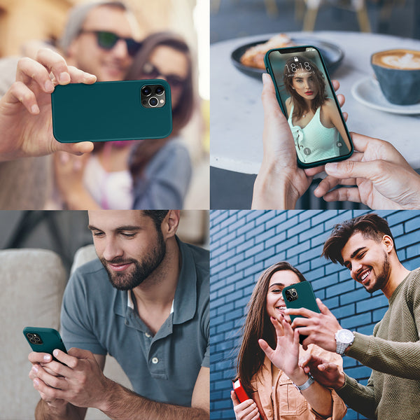 DTTO Compatible with iPhone 12/12 Pro Case,Shockproof Silicone [Romance Series] Cover [Enhanced Camera and Screen Protection] with Honeycomb Grid Cushion for iPhone 12 6.1” 2020,Midnight Green