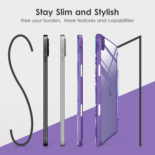 DTTOCASE iPad Pro 12.9 Case 6th / 5th / 4th / 3rd Generation 2022/2021 / 2020/2018,12.9 inch Clear Back Cover[Built-in Pencil Holder,Auto Sleep/Wake,Camera Protection] for iPad Pro-Blue Purple