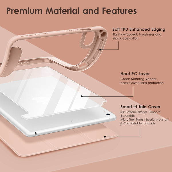 DTTO for iPad Mini 6 Case 2021 with Pencil Holder, Slim Smart Smooth Trifold Stand Front Cover [Auto Sleep/Wake] with Hard PC Clear Back Cover for Apple iPad Mini 6th Generation 8.3 Inch, Marble Green