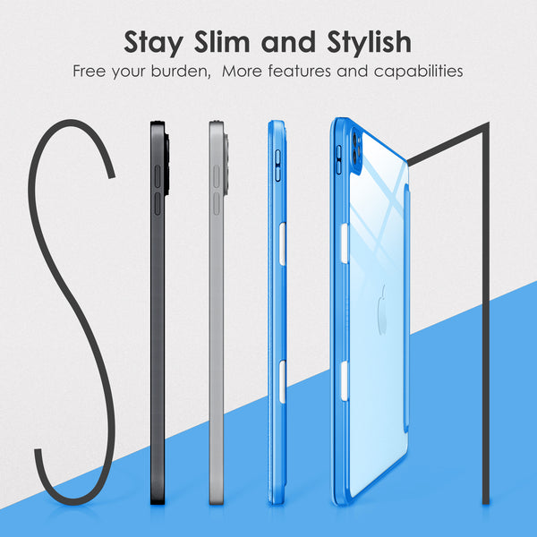 DTTOCASE for iPad Air Case 5th / 4th Generation 10.9 Inch (2022/2020),iPad Pro 11 Inch Case with Transparent Shockproof Back Cover[Built-in Pencil Holder,Auto Sleep/Wake,Camera Protection]-Blue Purple