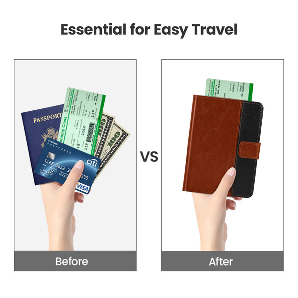 DTTO Passport Holder Cover Wallet, Premium PU Leather RFID Blocking Travel Wallet Case with Vaccine Card Slot for Women Men, Brown Black