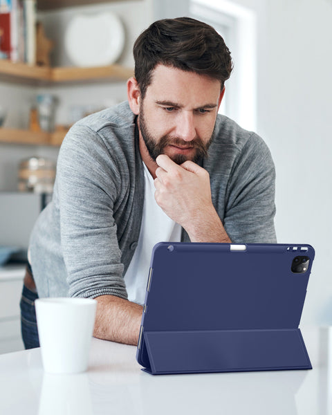 DTTO iPad Pro 12.9 case 2021 [Full Body Protection+Apple 2nd Pencil Charging+ Auto Sleep/Wake] Soft TPU Smart Back Cover Case, Ice Blue