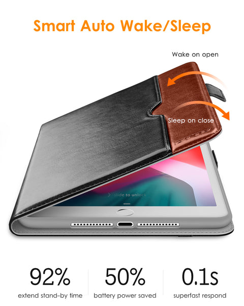 DTTO for iPad 9.7 Inch 5th/6th Generation 2018/2017 Case with Apple Pencil Holder, Premium Leather Folio Stand Cover Case for Apple iPad 9.7 inch, Also Fit iPad Pro 9.7/Air 2/Air - Black