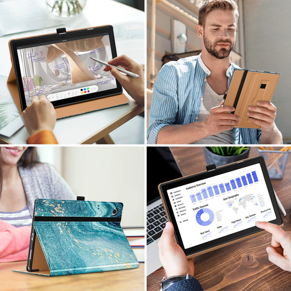 DTTO for Samsung Galaxy Tab A8 10.5 inch Case 2022, Premium Leather Business Folio Stand Cover with Built-in Hand Strap for Samsung Galaxy Tab A8 10.5’’ 2022 Model [SM-X200/X205/X207], Black