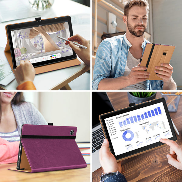 DTTO for Samsung Galaxy Tab A8 10.5 inch Case 2022, Premium Leather Business Folio Stand Cover with Built-in Hand Strap for Samsung Galaxy Tab A8 10.5’’ 2022 Model [SM-X200/X205/X207], Black