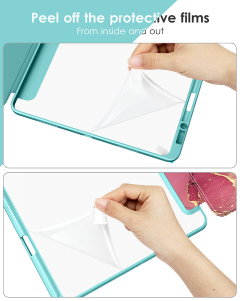 DTTOCASE iPad Pro 12.9 Case 6th / 5th / 4th / 3rd Generation 2022/2021 / 2020/2018,12.9 inch Clear Back Cover[Built-in Pencil Holder,Auto Sleep/Wake,Camera Protection] for iPad Pro-Blue Purple