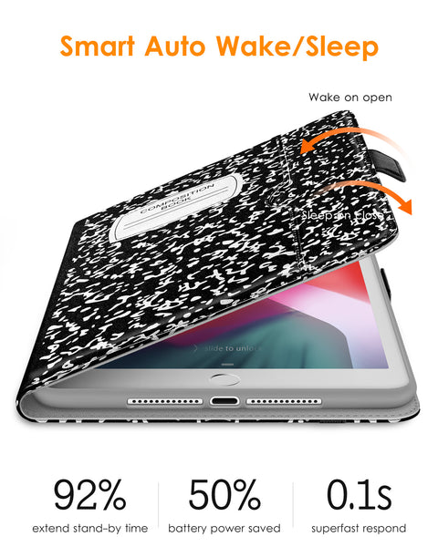 DTTO for iPad 9.7 Inch 5th/6th Generation 2018/2017 Case with Apple Pencil Holder, Premium Leather Folio Stand Cover Case for Apple iPad 9.7 inch, Also Fit iPad Pro 9.7/Air 2/Air - Black