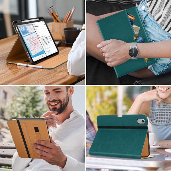DTTO iPad 10th Generation Case 10.9 Inch 2022, Premium Leather Business Folio Stand Cover with Pencil Holder - Auto Wake/Sleep and Multiple Viewing Angles, Brown