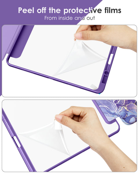 DTTOCASE iPad Pro 12.9 Case 6th / 5th / 4th / 3rd Generation 2022/2021 / 2020/2018,12.9 inch Clear Back Cover[Built-in Pencil Holder,Auto Sleep/Wake,Camera Protection] for iPad Pro-Blue Purple
