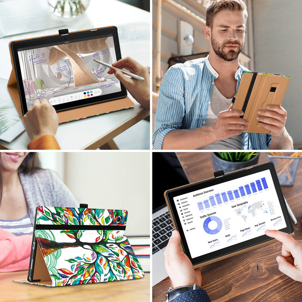 DTTO for Samsung Galaxy Tab A8 10.5 inch Case 2022, Premium Leather Business Folio Stand Cover with Built-in Hand Strap for Samsung Galaxy Tab A8 10.5’’ 2022 Model [SM-X200/X205/X207], Black