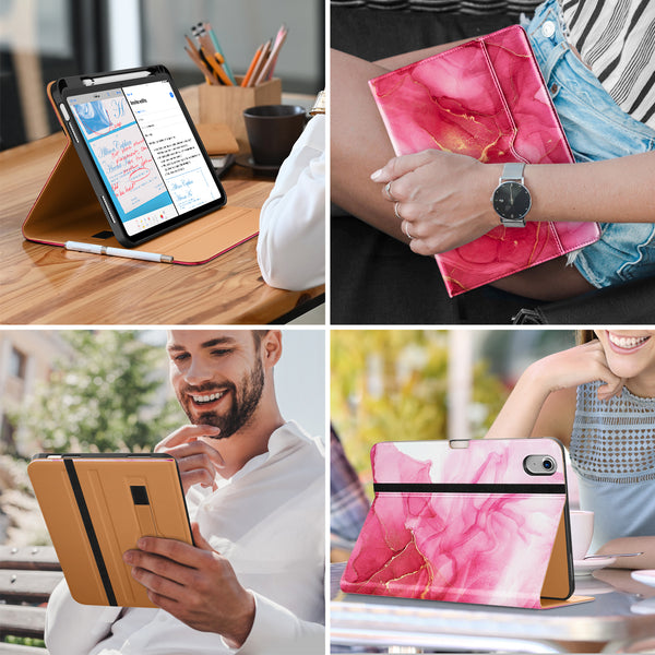 DTTO iPad 10th Generation Case 10.9 Inch 2022, Premium Leather Business Folio Stand Cover with Pencil Holder - Auto Wake/Sleep and Multiple Viewing Angles, Brown