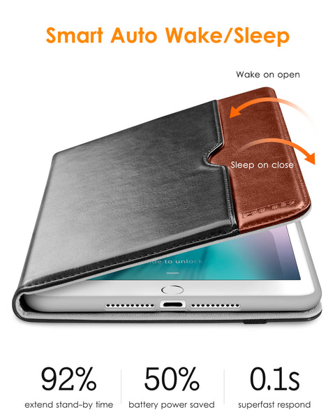 DTTO iPad Mini 4 Case, Premium Leather Folio Stand Cover Case with Multi-Angle Viewing and Auto Wake-Sleep Function, Front Pocket for Apple iPad Mini 4 - Brown