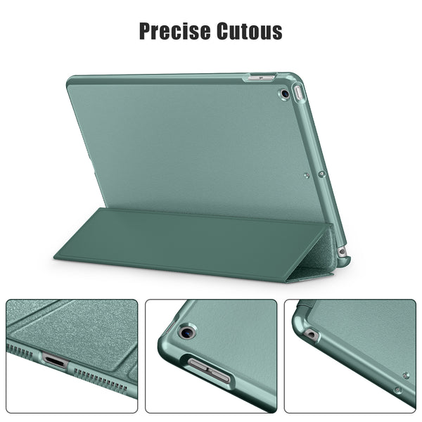 DTTO for iPad 9th/8th/7th Generation 10.2 inch 2021/2020/2019 Case, Premium Silk Pattern Slim Trifold Stand Cover - Lightweight Smart Auto Wake/Sleep Shell with Protective Hard Back, Matcha Green