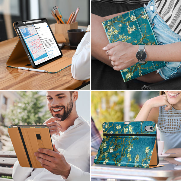 DTTO iPad 10th Generation Case 10.9 Inch 2022, Premium Leather Business Folio Stand Cover with Pencil Holder - Auto Wake/Sleep and Multiple Viewing Angles, Brown