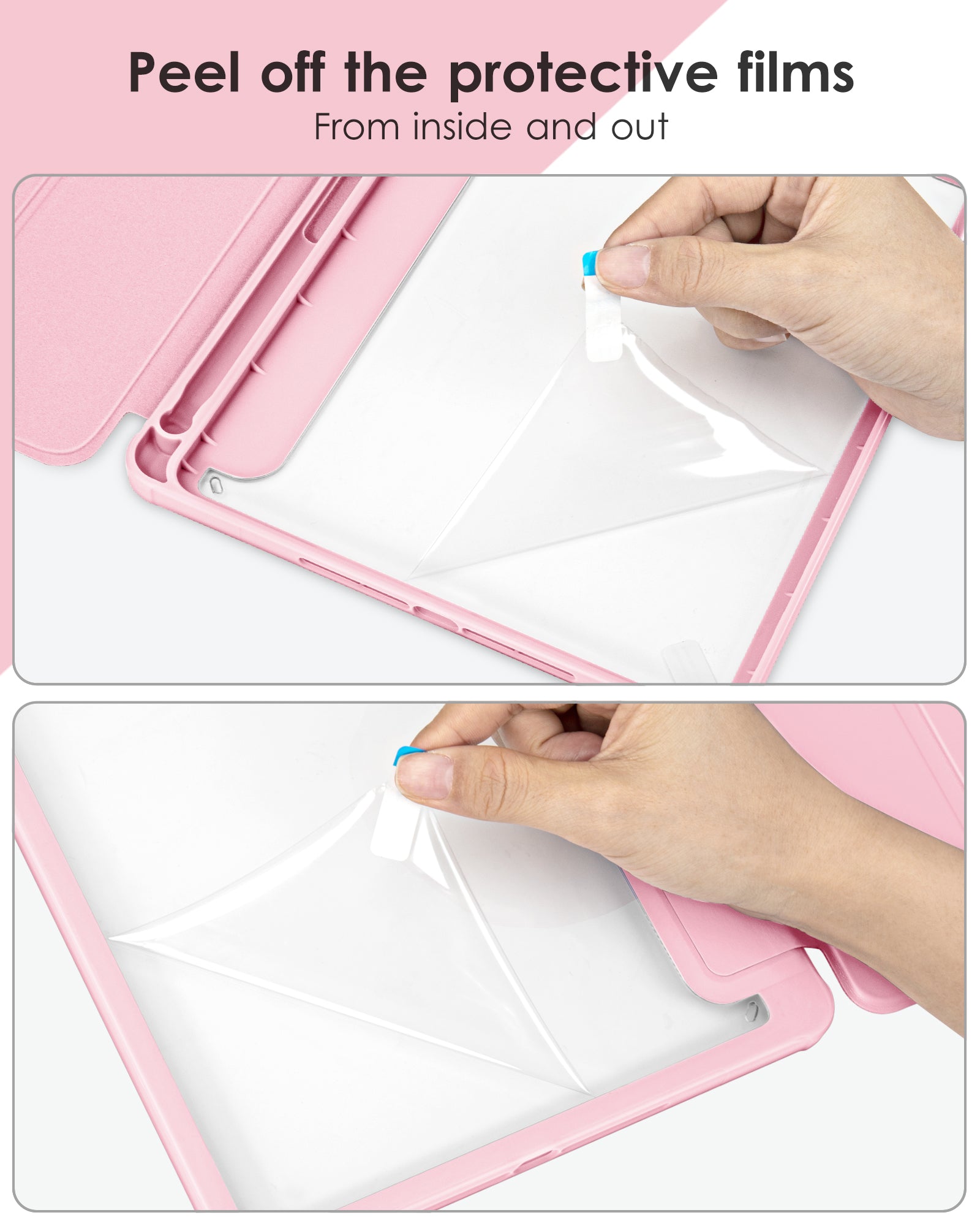 DTTOCASE for iPad 6th / 5th Generation 9.7 inch Case (2018/2017), iPad Air 2 & 1 (2014/2013) Case, Clear Back, Smart Cover [Built-in Pencil Holder, Auto Sleep/Wake] - Rose Gold