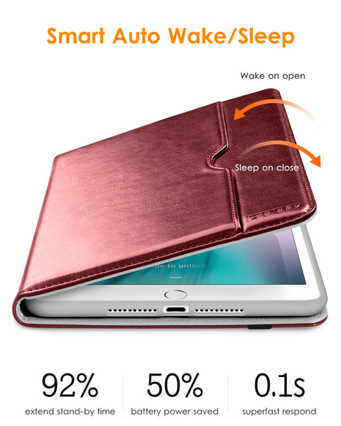 DTTO iPad Mini 4 Case, Premium Leather Folio Stand Cover Case with Multi-Angle Viewing and Auto Wake-Sleep Function, Front Pocket for Apple iPad Mini 4 - Brown