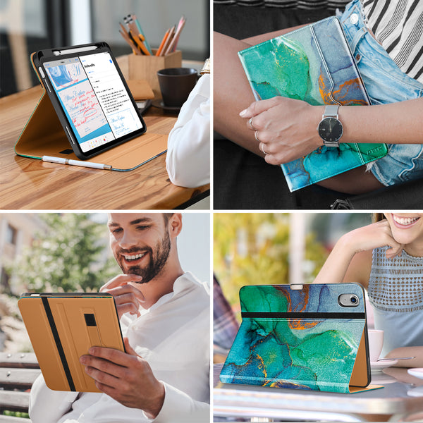 DTTO iPad 10th Generation Case 10.9 Inch 2022, Premium Leather Business Folio Stand Cover with Pencil Holder - Auto Wake/Sleep and Multiple Viewing Angles, Brown