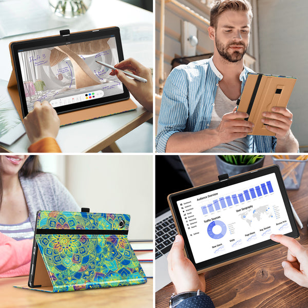 DTTO for Samsung Galaxy Tab A8 10.5 inch Case 2022, Premium Leather Business Folio Stand Cover with Built-in Hand Strap for Samsung Galaxy Tab A8 10.5’’ 2022 Model [SM-X200/X205/X207], Black