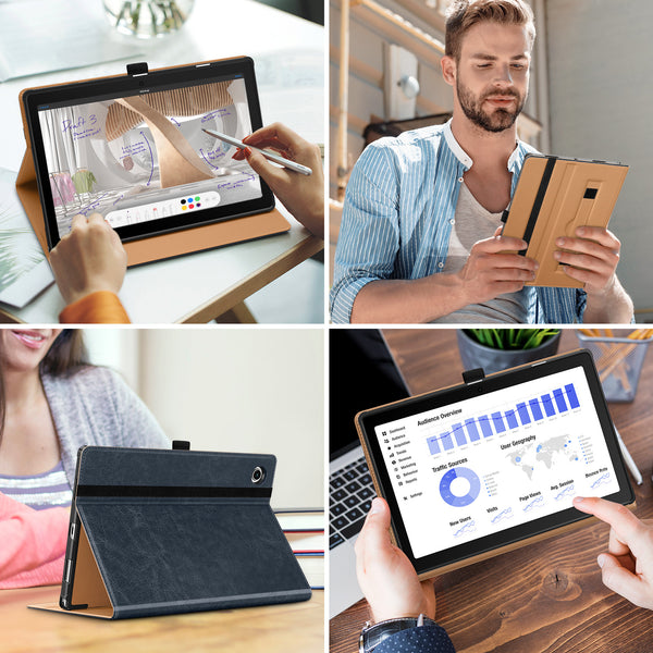 DTTO for Samsung Galaxy Tab A8 10.5 inch Case 2022, Premium Leather Business Folio Stand Cover with Built-in Hand Strap for Samsung Galaxy Tab A8 10.5’’ 2022 Model [SM-X200/X205/X207], Black