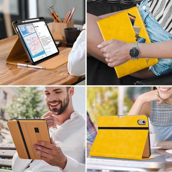 DTTO iPad 10th Generation Case 10.9 Inch 2022, Premium Leather Business Folio Stand Cover with Pencil Holder - Auto Wake/Sleep and Multiple Viewing Angles, Brown