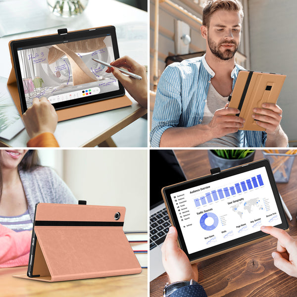 DTTO for Samsung Galaxy Tab A8 10.5 inch Case 2022, Premium Leather Business Folio Stand Cover with Built-in Hand Strap for Samsung Galaxy Tab A8 10.5’’ 2022 Model [SM-X200/X205/X207], Black