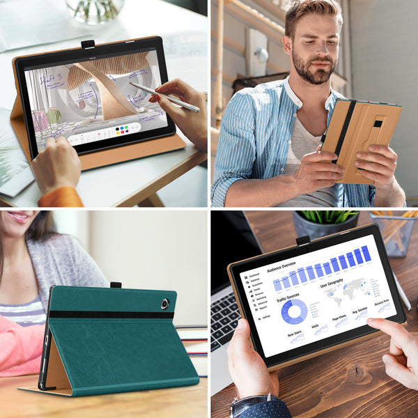 DTTO for Samsung Galaxy Tab A8 10.5 inch Case 2022, Premium Leather Business Folio Stand Cover with Built-in Hand Strap for Samsung Galaxy Tab A8 10.5’’ 2022 Model [SM-X200/X205/X207], Black