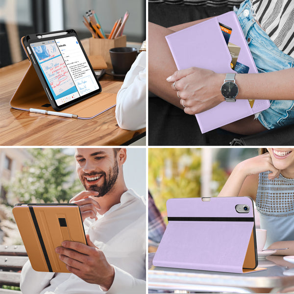 DTTO iPad 10th Generation Case 10.9 Inch 2022, Premium Leather Business Folio Stand Cover with Pencil Holder - Auto Wake/Sleep and Multiple Viewing Angles, Brown