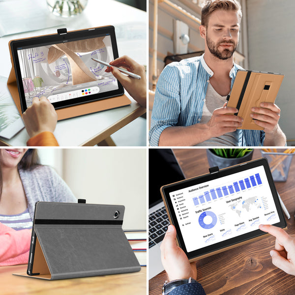 DTTO for Samsung Galaxy Tab A8 10.5 inch Case 2022, Premium Leather Business Folio Stand Cover with Built-in Hand Strap for Samsung Galaxy Tab A8 10.5’’ 2022 Model [SM-X200/X205/X207], Black