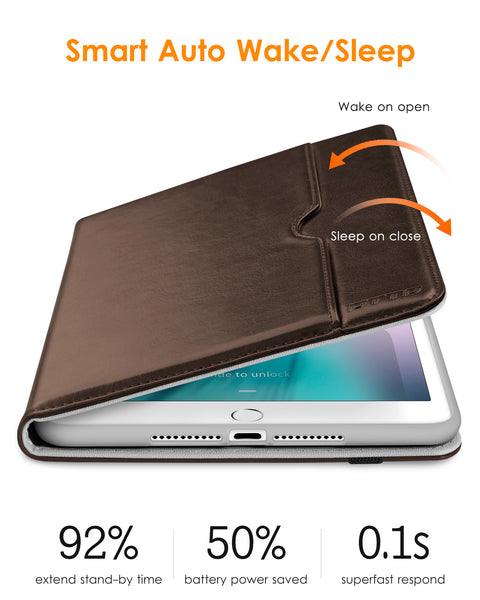 DTTO iPad Mini 4 Case, Premium Leather Folio Stand Cover Case with Multi-Angle Viewing and Auto Wake-Sleep Function, Front Pocket for Apple iPad Mini 4 - Brown