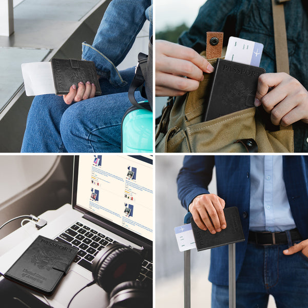 DTTO Passport Holder Cover Wallet, Premium PU Leather RFID Blocking Travel Wallet Case with Vaccine Card Slot for Women Men, Brown Black