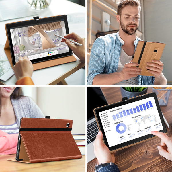 DTTO for Samsung Galaxy Tab A8 10.5 inch Case 2022, Premium Leather Business Folio Stand Cover with Built-in Hand Strap for Samsung Galaxy Tab A8 10.5’’ 2022 Model [SM-X200/X205/X207], Black