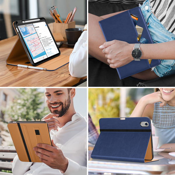 DTTO iPad 10th Generation Case 10.9 Inch 2022, Premium Leather Business Folio Stand Cover with Pencil Holder - Auto Wake/Sleep and Multiple Viewing Angles, Brown