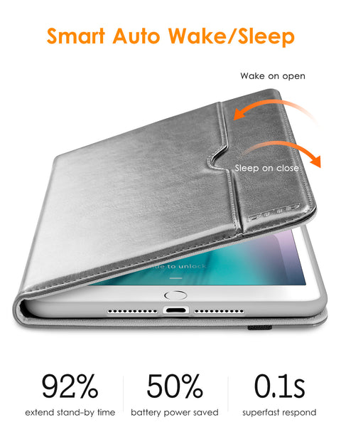 DTTO iPad Mini 1 2 3 Case, Premium Leather Folio Stand Cover Case with Multi-Angle Viewing and Auto Wake-Sleep Function, Front Pocket for Apple iPad Mini 1/Mini 2/Mini 3 - Brown