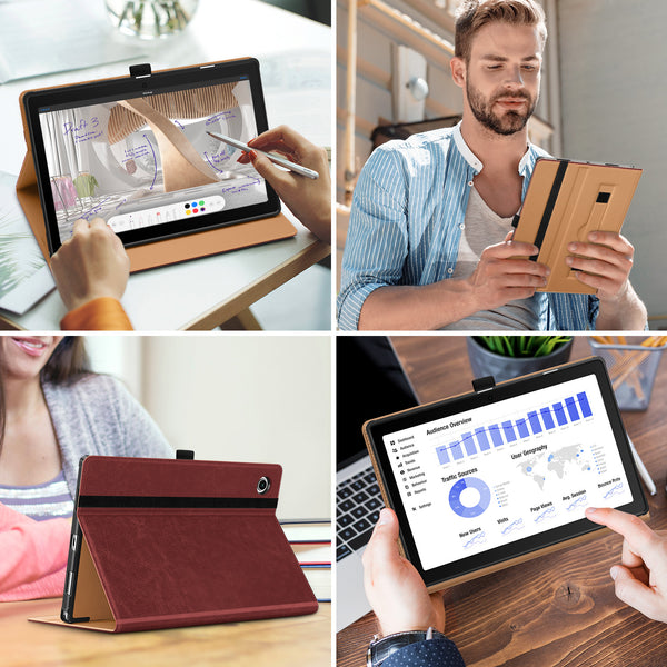 DTTO for Samsung Galaxy Tab A8 10.5 inch Case 2022, Premium Leather Business Folio Stand Cover with Built-in Hand Strap for Samsung Galaxy Tab A8 10.5’’ 2022 Model [SM-X200/X205/X207], Black