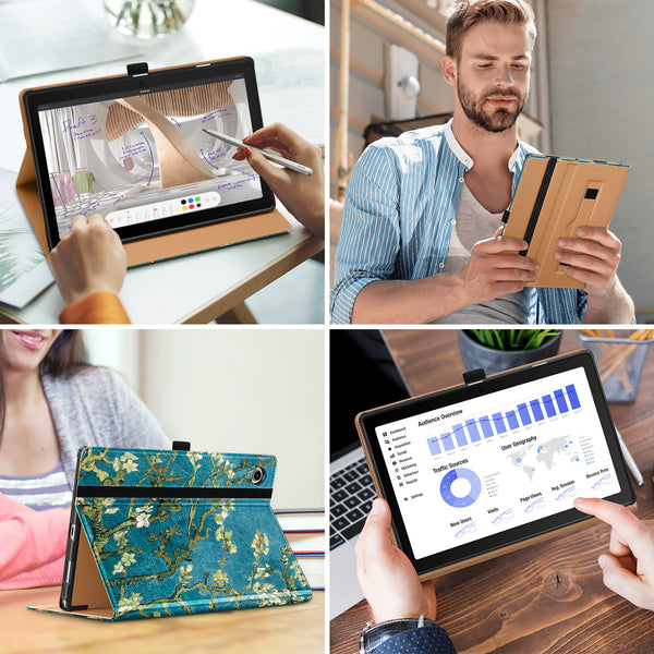 DTTO for Samsung Galaxy Tab A8 10.5 inch Case 2022, Premium Leather Business Folio Stand Cover with Built-in Hand Strap for Samsung Galaxy Tab A8 10.5’’ 2022 Model [SM-X200/X205/X207], Black