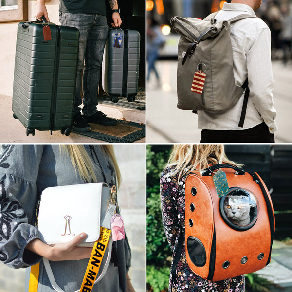 2 Pcs Luggage Tags for Suitcases, DTTO PU Leather Travel Name ID Labels with Privacy Flap, Stainless Steel Loop for Women/Men/Kids/Girls, Marble Pink