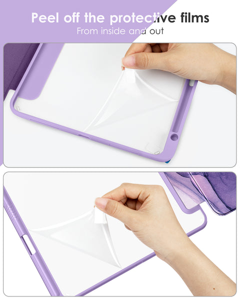 DTTOCASE for iPad Air Case 5th / 4th Generation 10.9 Inch (2022/2020),iPad Pro 11 Inch Case with Transparent Shockproof Back Cover[Built-in Pencil Holder,Auto Sleep/Wake,Camera Protection]-Blue Purple